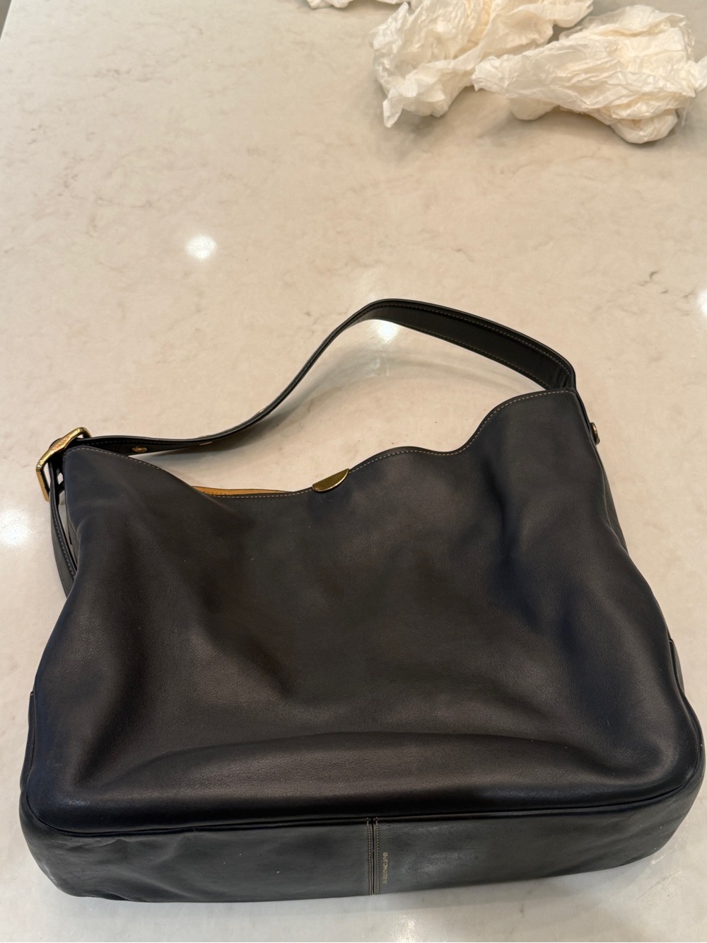 Coach Black Leather Shoulder Bag with Gold-Tone Hardware